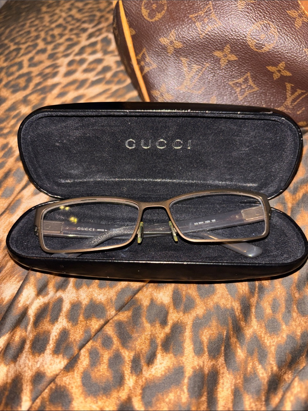 Gucci Rectangular Eyeglass Frames in Gunmetal and Black